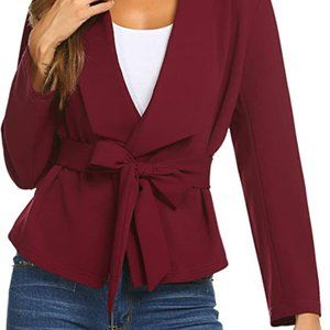 Women's casual work blazer with tie.